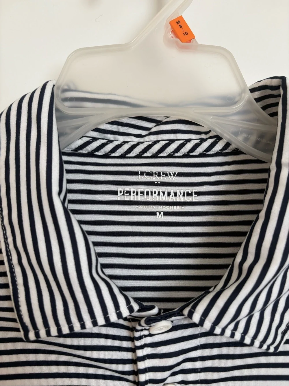 J CREW | MEN’S PERFORMANCE POLO | NAVY AND BLUE STRIPED | SIZE MEDIUM